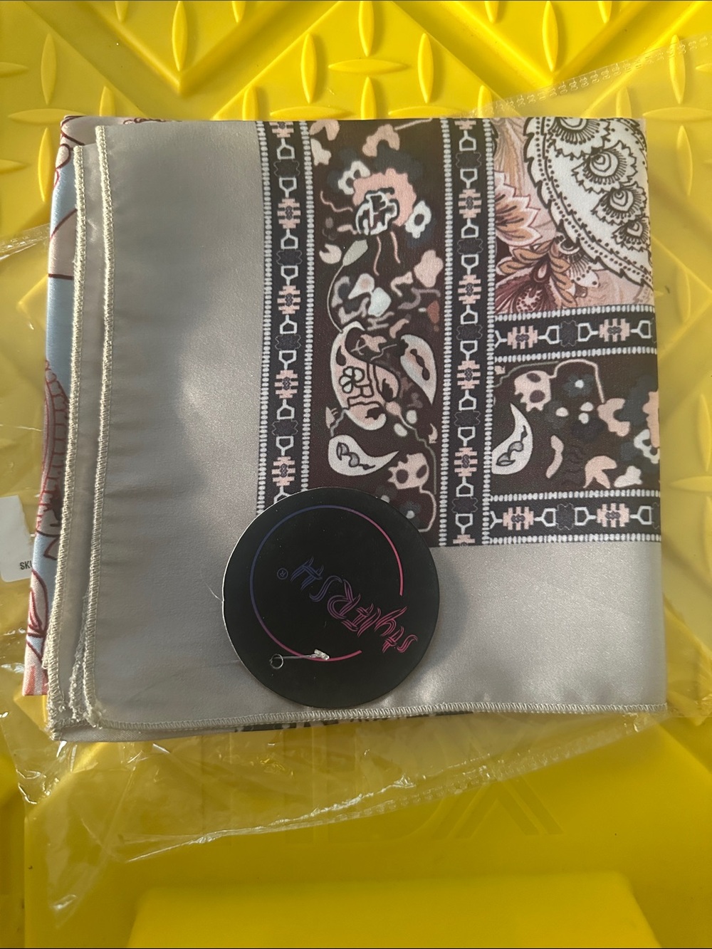 Steve Madden Gray and Pink Patterned Hair Scarf